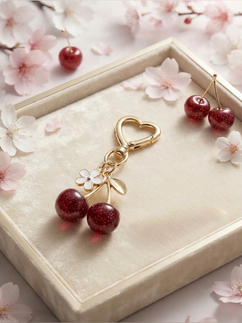 2 Pack Cherry Bag Charm ~ Gold & Deep Red - Picture 4 of 9